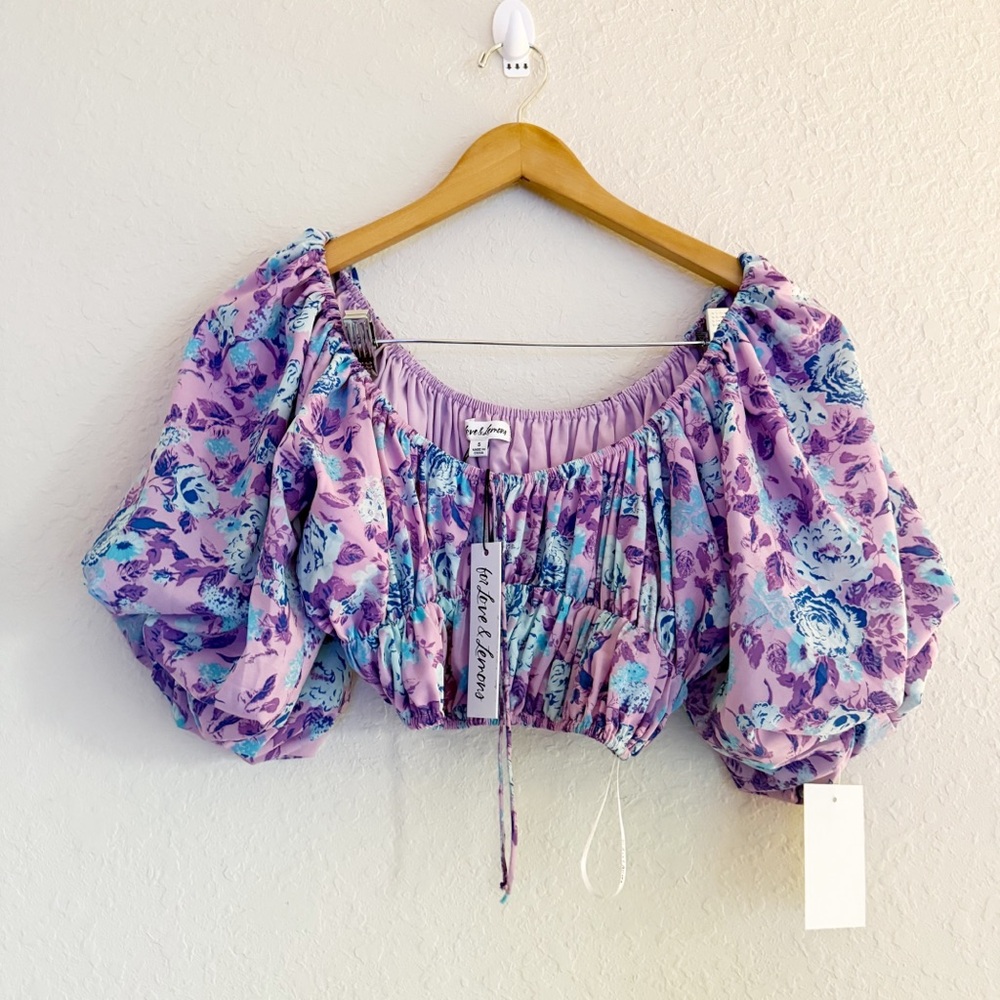 For Love & Lemons Belize Foral Purple Crop Top Size Small